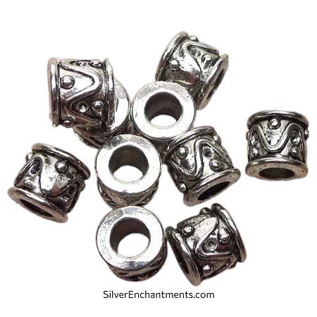 Silver Fancy Big Hole Drum Beads 
