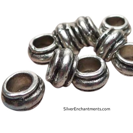 Silver Tire Rondelle Big Hole Beads 