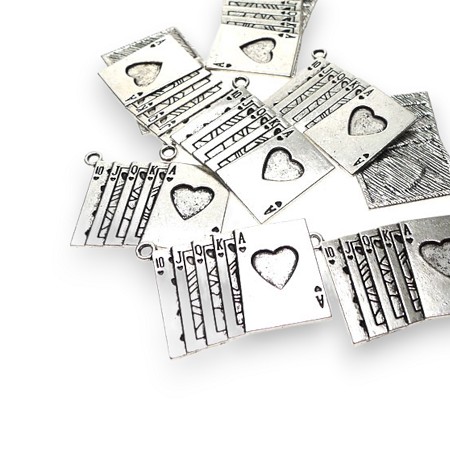 10 Silver Gambling Cards Royal Flush 32x24mm 