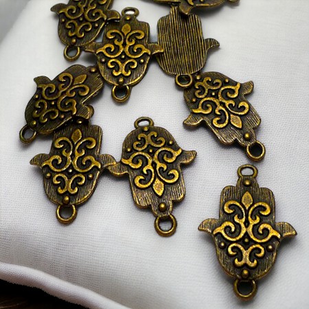 10 Bronze Filigree Hamsa Jewelry Connectors 33x22mm 