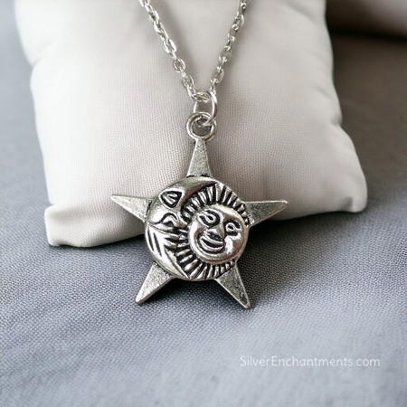 Silver Sun Moon Star Necklace 