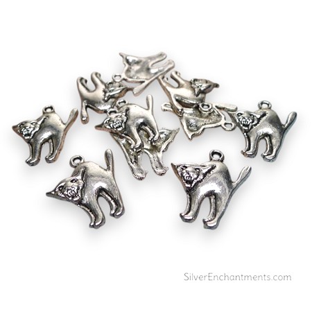Silver Halloween Cat Charms 