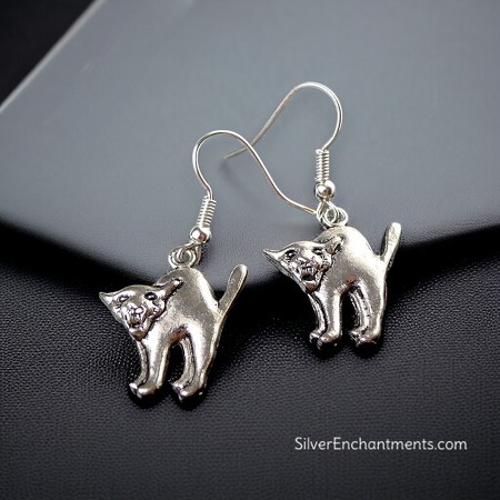 Silver Halloween Cat Earings 