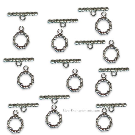 Silver Round Toggle Clasps with Wrapped Accents 