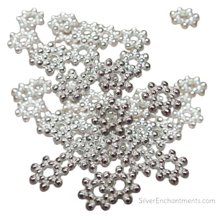 7mm Bright Silver Daisy Snowflake Spacer Beads 