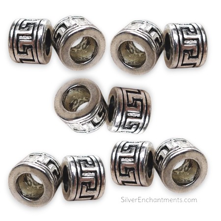 Silver Greek Key Large Hole Beads 