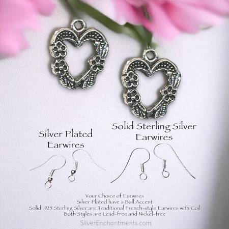 Silver Flower Heart Earrings 