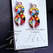Silver Ribbon Puzzle Earrings with Multicolor Enamel 