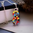 Silver Ribbon Puzzle Necklace with Multicolor Enamel 