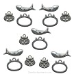 Silver Fish and Cat Toggle Clasps and Charms 