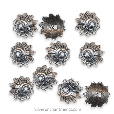 Silver Domed Flower Petal Large Bead Caps 