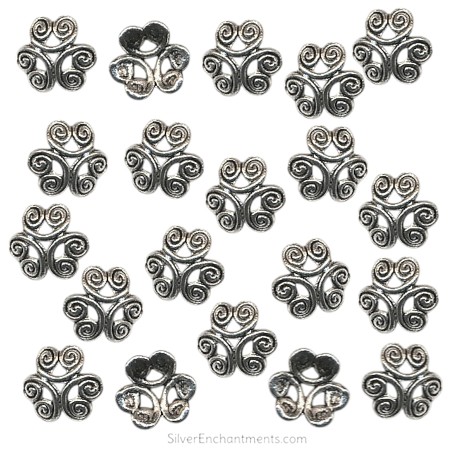 12mm Silver Scroll Bead Caps 