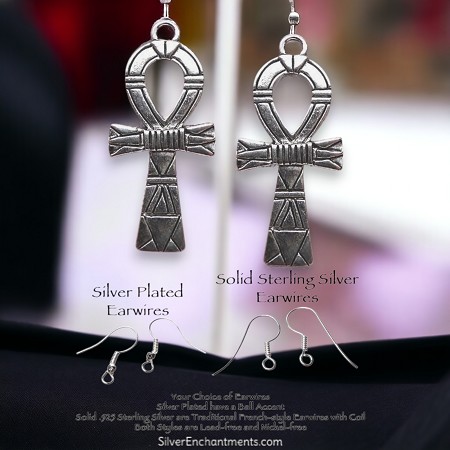 Silver Fancy Ankh Earrings 