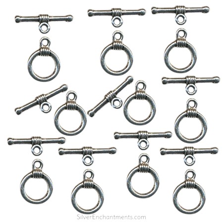 11mm Silver Round Toggle Clasps with Wrap Accent 