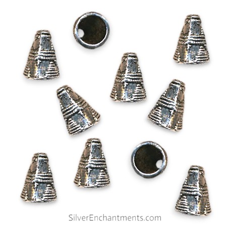 11x8mm Silver Jewelry Cones with 6mm Bottom Opening Pyramid Detailing 