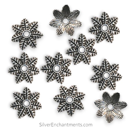 13mm Silver Fern Bead Caps 