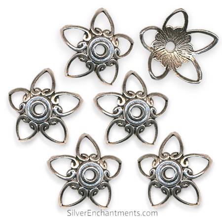 Silver Fancy Flower Large Bead Caps 
