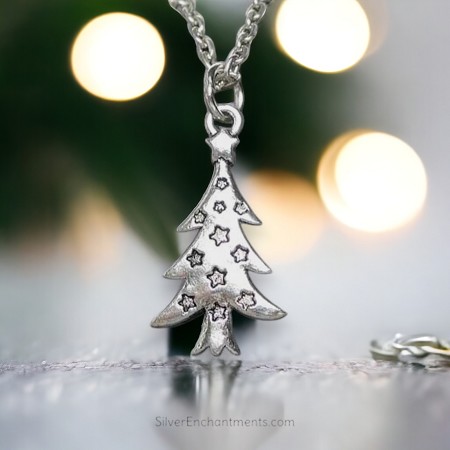 Silver Christmas Tree Yule Necklace 