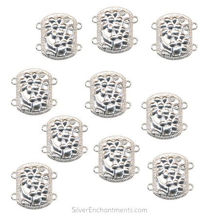 Bright Silver Flower Bracelet Connectors 