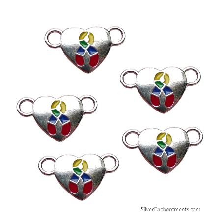 Enameled Silver Heart Jewelry Connectors with Awareness Ribbon 