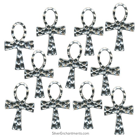 Double Sided Silver Hammered Ankh Pendants 