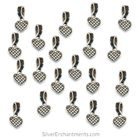 20 Silver Glue on Jewelry Bails with Heart shaped pad 