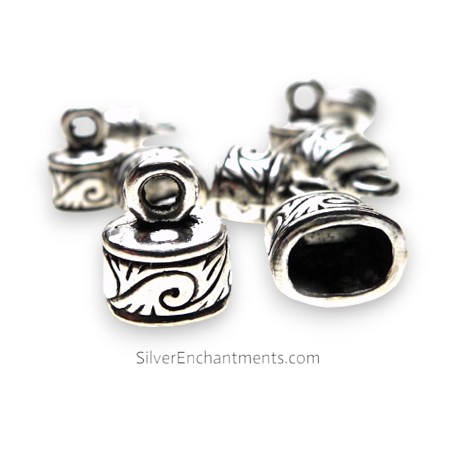 Silver Oval Jewelry End Caps with Wave Swirl 