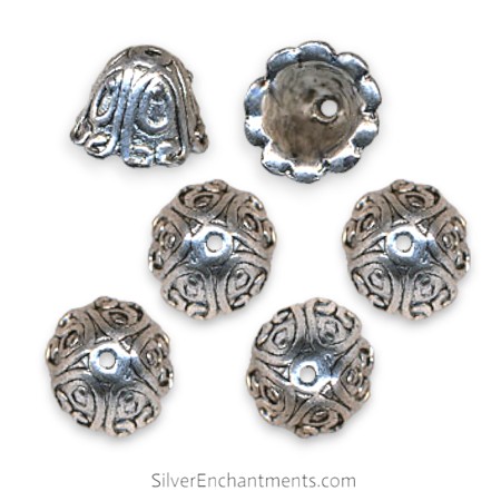 Silver Fancy Dome Jewelry End Caps with 10mm Bottom Opening 
