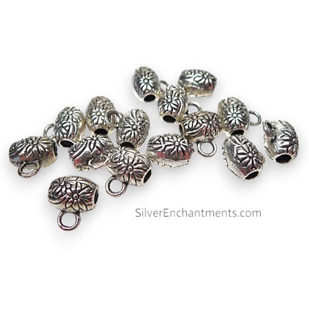 15 Silver Flower Jewelry Bails 