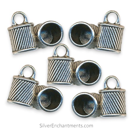 Silver Braided Jewelry End Caps with Swirl Striped Pattern 