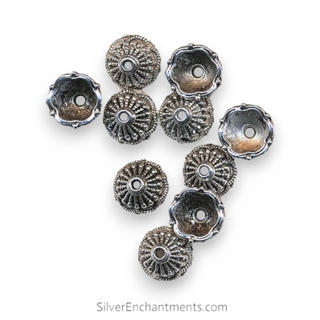 Silver Frilly 10mm Bead Caps 
