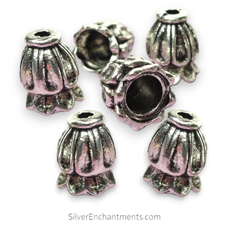 Silver Double Decker Jewlery End Caps with 6.5mm Bottom Opening 
