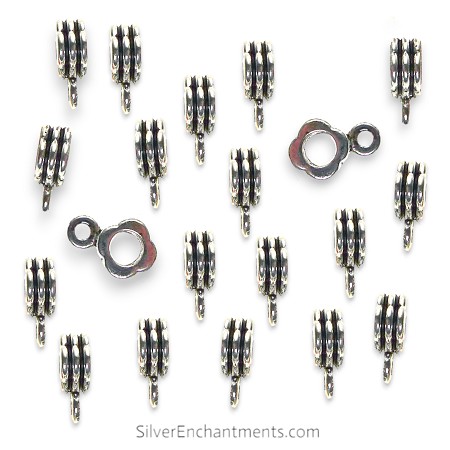 20 Silver Big Hole Clover Bails Ribbed with 4mm Hole 