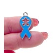 6 Light Blue Enameled Awareness Ribbon with Puzzle Piece Pendants 24x11mm 