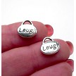 Double Sided Laugh Word Charms Antique Silver Small Oval 11mm Bulk (20) 