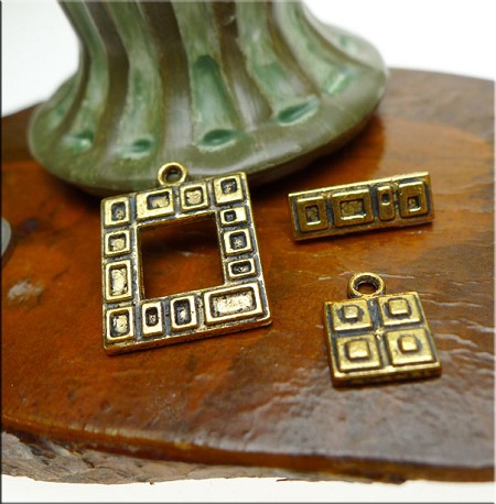 Square Geometric Toggle Clasps with Matching Charms Antique Gold Wholesale Bulk (10) 