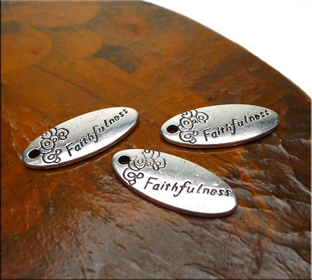 Tibetan Silver Faithfulness Message Charm Antique Silver Engraved Charm 