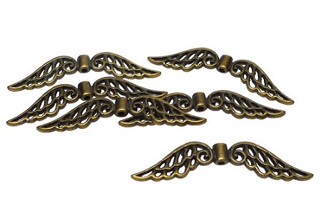 6 Large Bronze Angel Wing Beads 32mm 