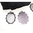 Antique Silver Oval Ruffled-Edge Bezel Pendant for Mixed Media, Cameo or Cabochon Setting 