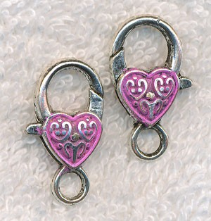 Fancy Pink Heart Lobster Clasp 
