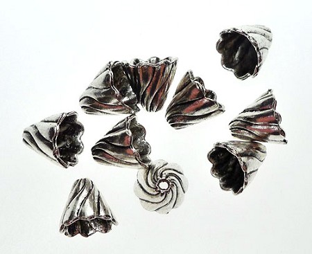 Antique Silver Pewter Jewelry Cones with Swirl Detail 10 pieces 
