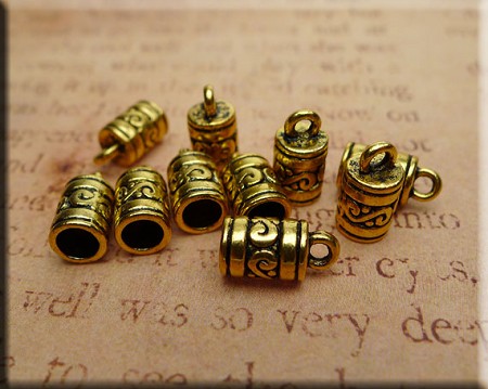 10 Gold Pewter Scroll Patterned Jewelry Endcaps 4.5mm Opening Braiding Caps 