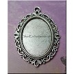 6 Silver Fancy Oval Bezel Pendants with Scroll Edge 