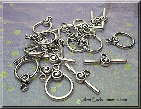 Toggle Clasps with Spiral Accent, 10-sets 