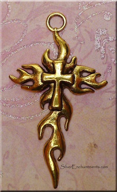 Large Flaming Cross Pendants, Bulk (6) 
