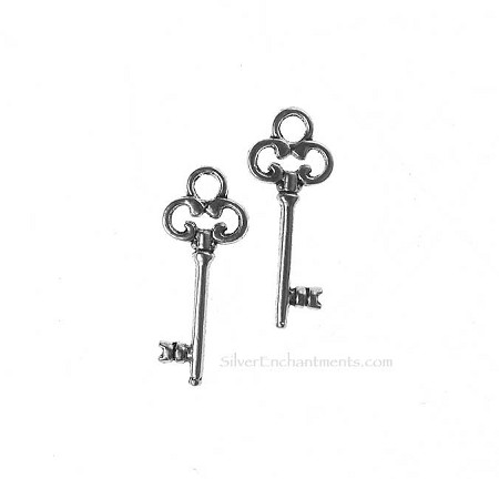 20 Silver Key Charms 21x4mm 