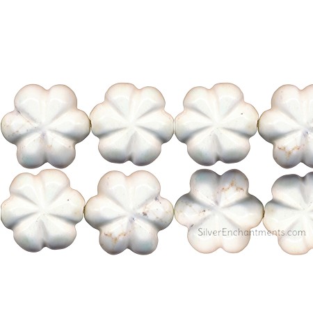 20mm Carved Flower White Turquoise Magnesite Beads 