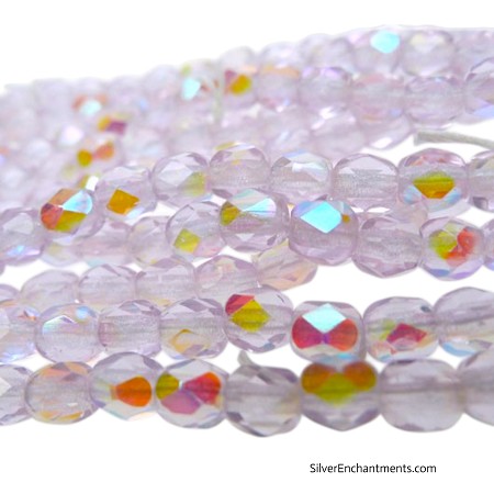4mm Light Purple AB Czech Glass Beads 