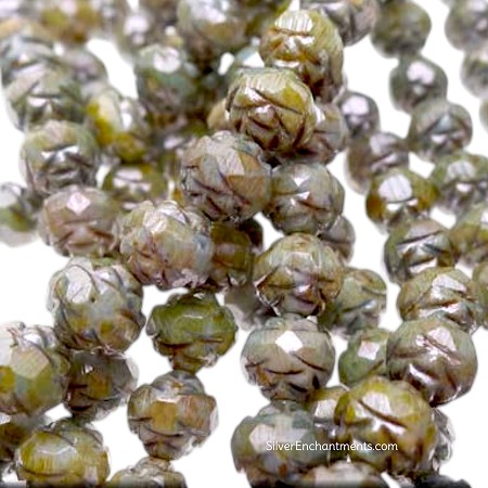 8mm Opaque Green Luster Czech Glass Rosebud Beads 