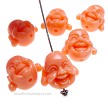6 Coral Laughing Buddha Focal Pendant Beads 